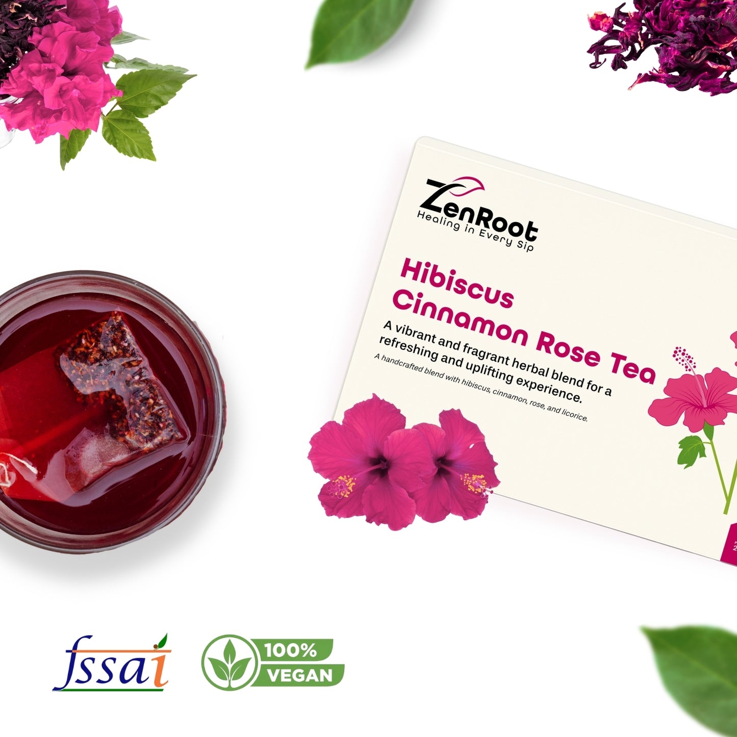 Hibiscus Cinnamon Rose Tea | Herbal tea for balance & vitality | Floral & spicy flavor | Blended with Hibiscus, Cinnamon & Rose and other nourishing herbs | Helps regulate blood pressure & supports overall wellness
