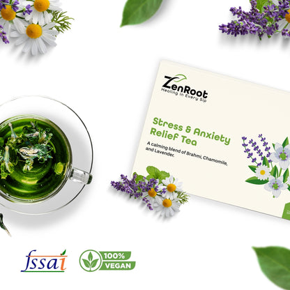 Stress & Anxiety Relief Tea | Tea for stress free mind | Smooth calming flavor | Blended with Brahmi, Chamomile & Lavender and other stress relief herbs | Reduces anxiety & improves mood
