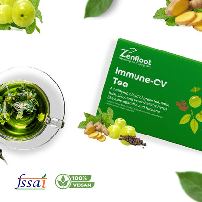 Immune-CV Tea | Immunity boosting tea | Light herbal aroma | Blended with Amla, Giloy & Ashwagandha and other immunity herbs | Protects against infections & supports immunity