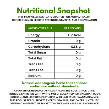 Men Wellness Tea | Energy & stamina tea for men | Strong herbal taste | Blended with Ashwagandha, Shilajeet & Gokhru and other vitality herbs | Supports strength & men’s vitality