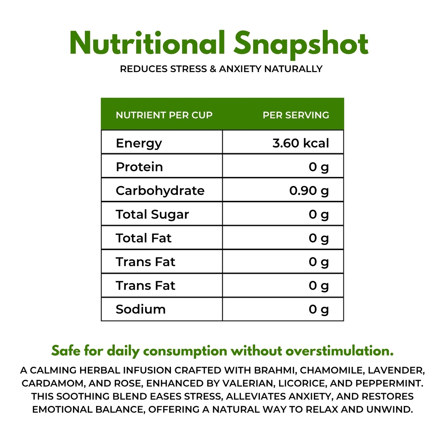 Stress & Anxiety Relief Tea | Tea for stress free mind | Smooth calming flavor | Blended with Brahmi, Chamomile & Lavender and other stress relief herbs | Reduces anxiety & improves mood