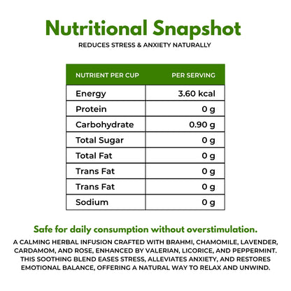 Stress & Anxiety Relief Tea | Tea for stress free mind | Smooth calming flavor | Blended with Brahmi, Chamomile & Lavender and other stress relief herbs | Reduces anxiety & improves mood