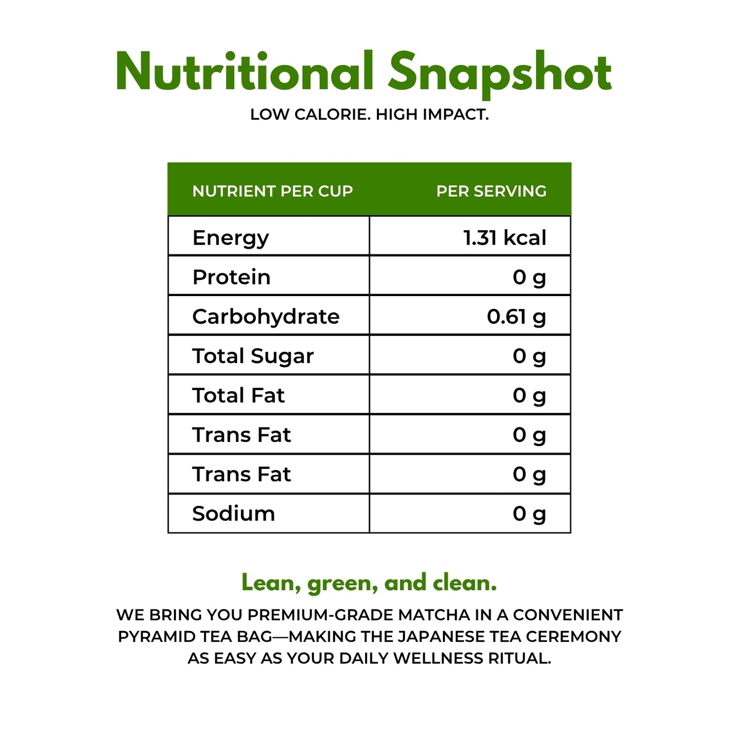 Matcha Tea | Japanese green matcha | Rich earthy taste | Blended with Matcha Powder, Catechins & Chlorophyll and other energizing herbs | Boosts focus & provides clean energy