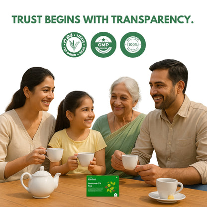 Immune-CV Tea | Immunity boosting tea | Light herbal aroma | Blended with Amla, Giloy & Ashwagandha and other immunity herbs | Protects against infections & supports immunity