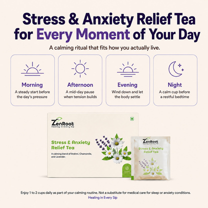 ZenRoot Stress & Anxiety Tea, FSSAI approved herbal tea from ZenRoot