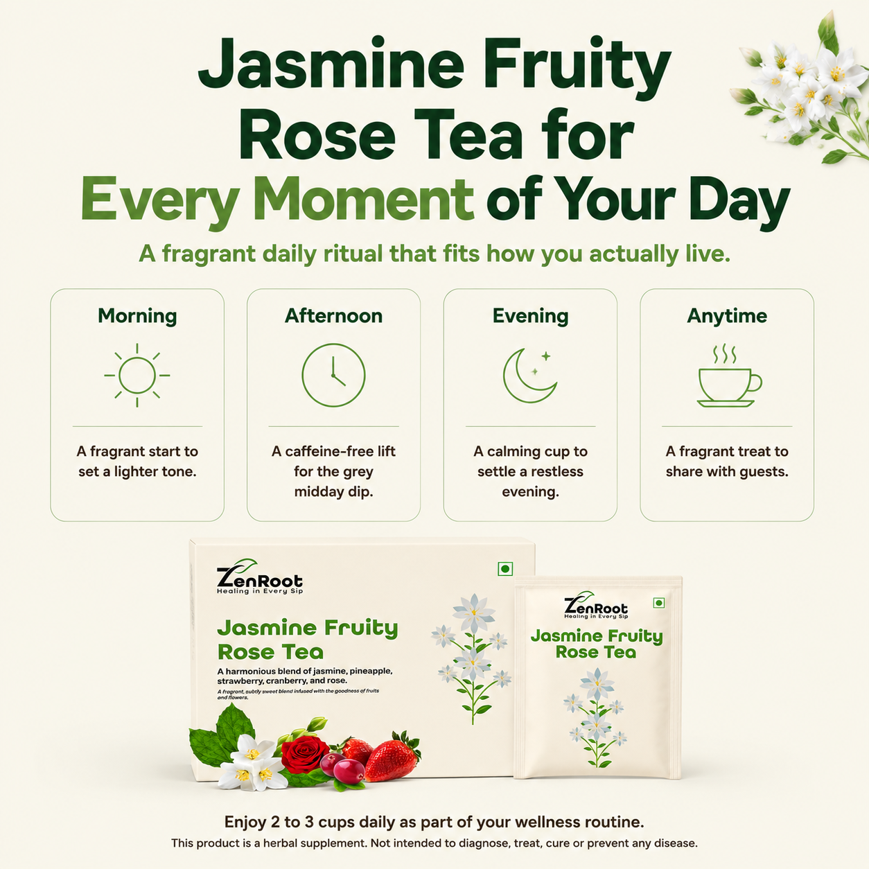 Jasmine Fruity Rose Tea, Caffeine-Free Floral Blend